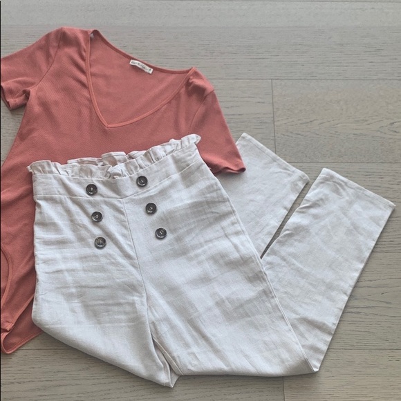 Cropped Linen Button Front Pants - Picture 2 of 2